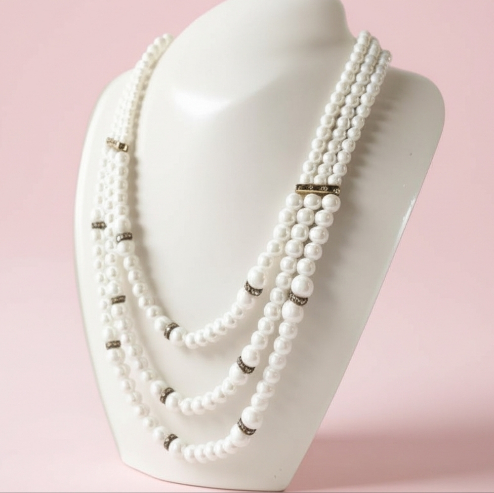Pearl Three-strand White Glass Necklace